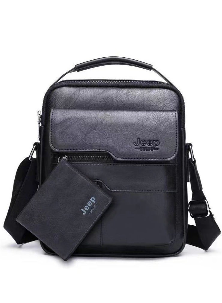 Jeep Men Crossbody Bag Shoulder Bags Vintage Men Handbags Large Capacity PU Leather Bag For Man Messenger Bags Tote Bag purse,Black - Image 1