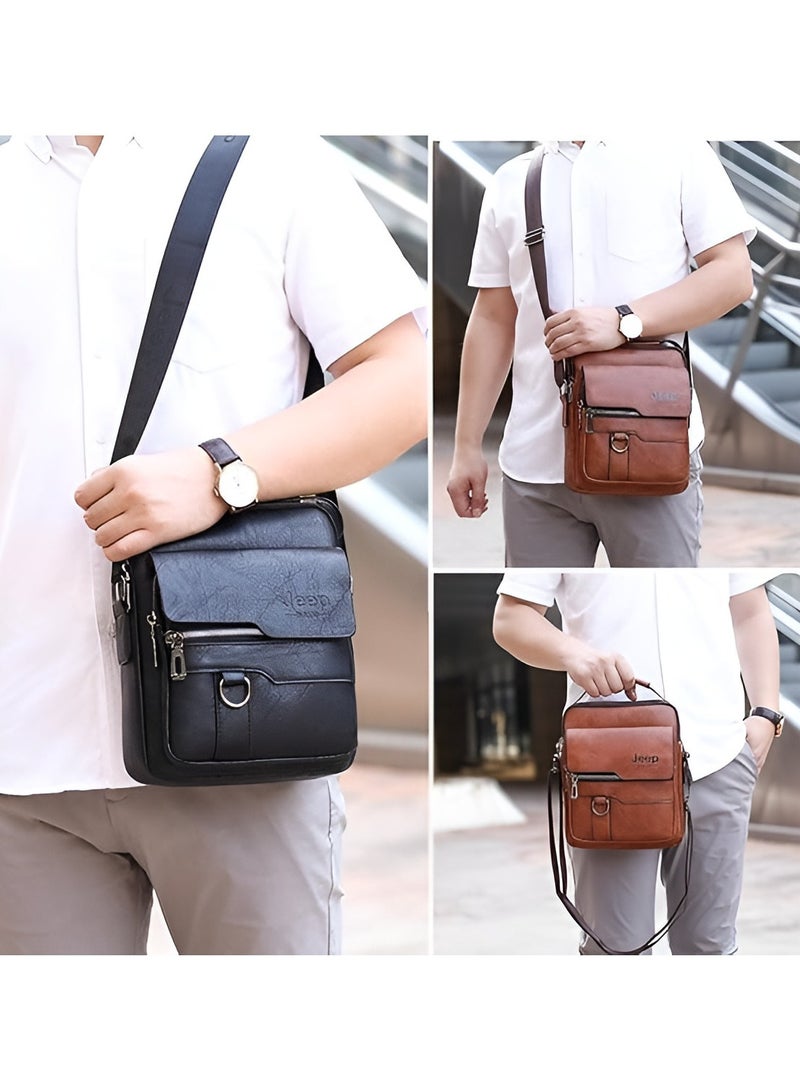 Jeep Men Crossbody Bag Shoulder Bags Vintage Men Handbags Large Capacity PU Leather Bag For Man Messenger Bags Tote Bag purse,Black - Image 2