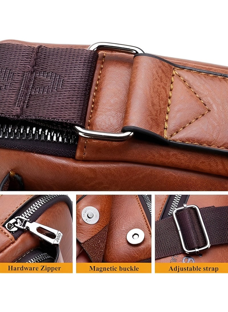 Jeep Men Crossbody Bag Shoulder Bags Vintage Men Handbags Large Capacity PU Leather Bag For Man Messenger Bags Tote Bag purse,Black - Image 5