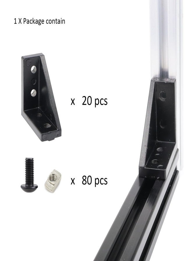 BLCCLOY 20 Sets 2020 Aluminum Extrusion T Slot Corner Bracket 20 Series Extruded Hardware 90 Degree Right Angle Connector with M5 Bolts Nuts for 20/20 80 20 2040 T V Slot Black Aluminum Profile - Image 2
