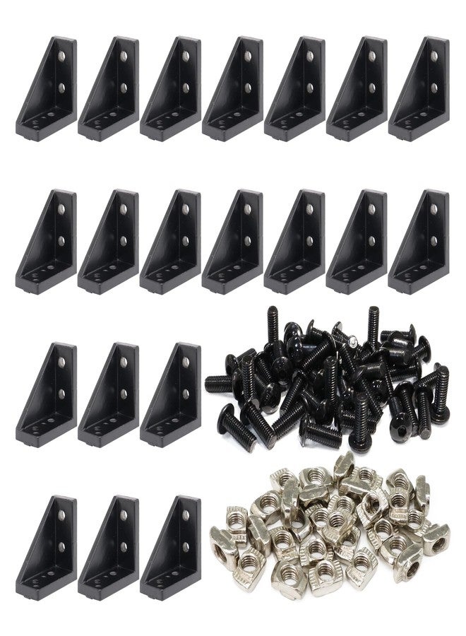 BLCCLOY 20 Sets 2020 Aluminum Extrusion T Slot Corner Bracket 20 Series Extruded Hardware 90 Degree Right Angle Connector with M5 Bolts Nuts for 20/20 80 20 2040 T V Slot Black Aluminum Profile - Image 1