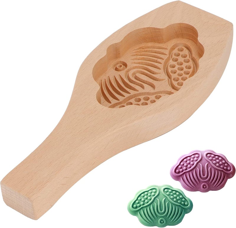 comfrt Mooncake Mold, Wooden Chinese Moon Cake Flower Shape Press Mold for DIY Baking Cookies Moon Pies Chocolate Pumpkin Pie(Lotus Flower) - Image 1