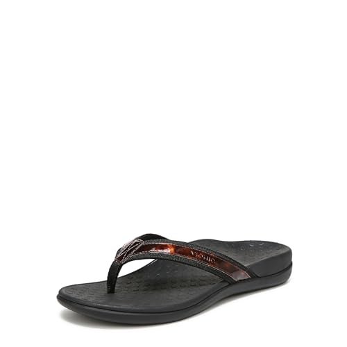 Vionic Women's Tide II Toe Post Sandal - Ladies Flip Flop with Concealed Orthotic Arch Support Black Tortoise 6 M US - Image 1