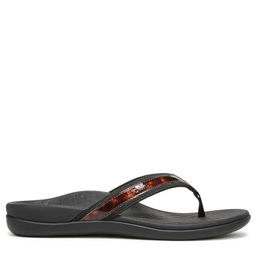 Vionic Women's Tide II Toe Post Sandal - Ladies Flip Flop with Concealed Orthotic Arch Support Black Tortoise 6 M US - Image 3