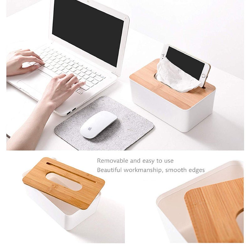 bosig 1pc Square Shape Wooden Cover Plastic Tissue Box Holder Paper Napkin Holder Case Tissue Holder Dispenser Organizer for Car Decor Home Room Hotel - Image 3