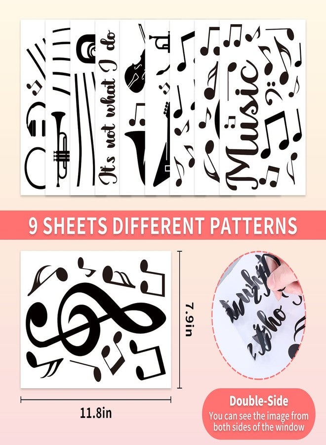وولاين ملصقات نوافذ من Whaline مكونة من 9 أوراق موسيقية، ملصقات نوافذ مزدوجة الجوانب على شكل جيتار وبوق، ديكور مناسب للمكاتب وغرف النوم وغرف الموسيقى وغرف الرقص وغيرها من الديكورات، 7.9 × 11.8 بوصة - Image 2