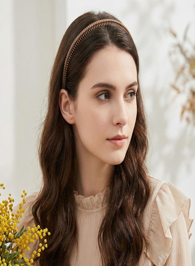 طقم ربطات شعر LIQWEI مكون من قطعتين بأسنان للنساء، مانعة للانزلاق، ربطة شعر بلاستيكية بأسنان، ربطات شعر عصرية ومريحة، إكسسوارات شعر للنساء والفتيات (كاكي + بني فاتح) - Image 4