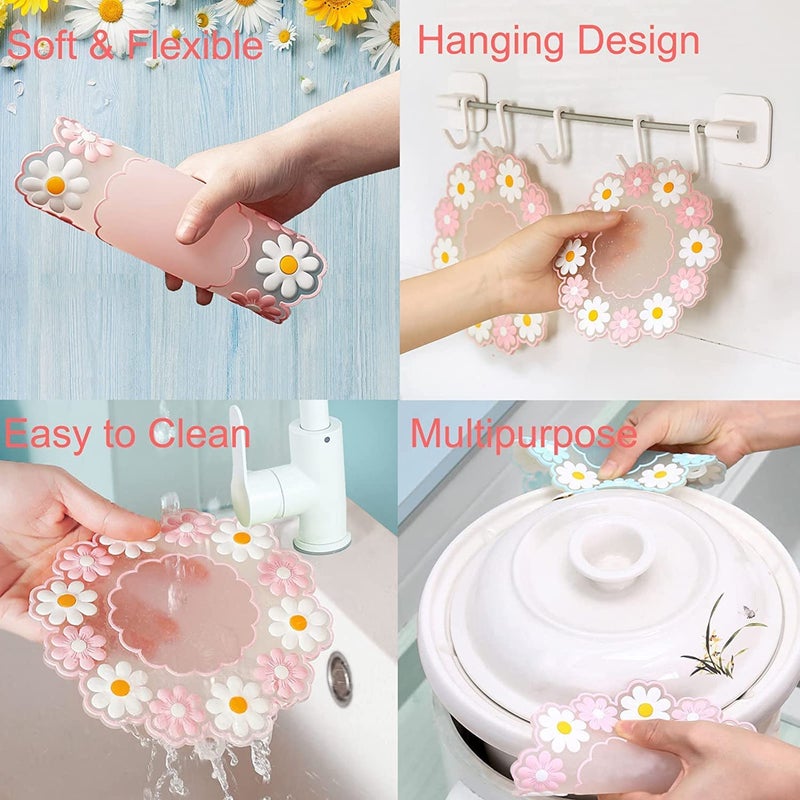 FS COOL Silicone Coasters for Drinks Cute Sakura Flower Pattern AntiSlip Silicone Cup Mats Insulated Coaster Protect Furniture from Damage Pink Big Pack of 6 - Image 5