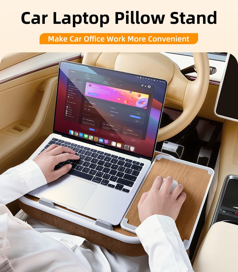 DICMKY Car Seat Tray Pillow Stand, Laptop Lap Desk with Mouse Pad, Portable Food Tray with Tablet/Kindle Mount Holder, Front/Rear Seat Table for Office/Eating/Reading, Travel Essentials Accessories - Image 2