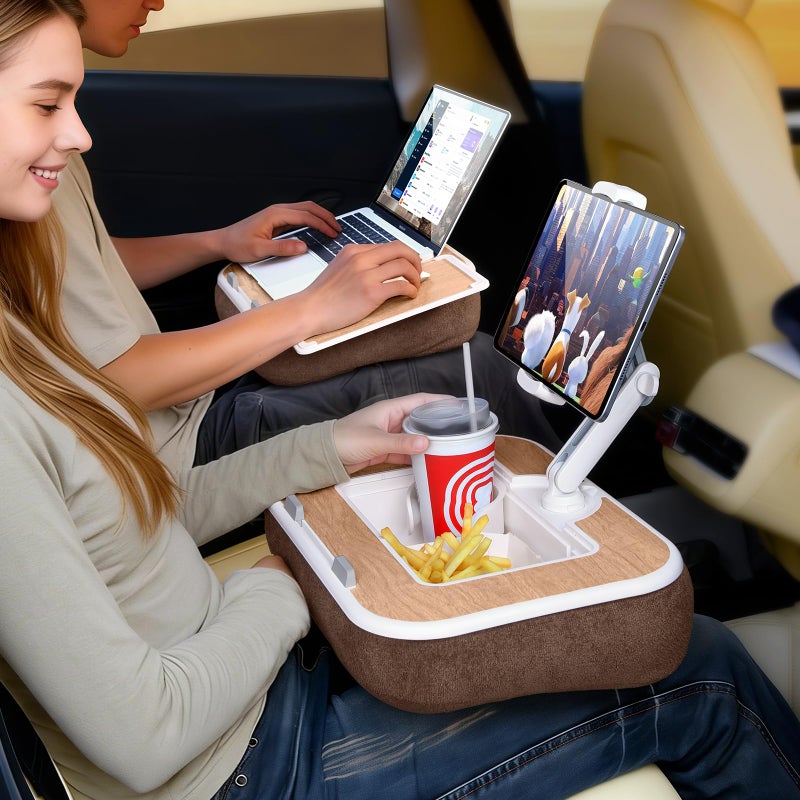 DICMKY Car Seat Tray Pillow Stand, Laptop Lap Desk with Mouse Pad, Portable Food Tray with Tablet/Kindle Mount Holder, Front/Rear Seat Table for Office/Eating/Reading, Travel Essentials Accessories - Image 1