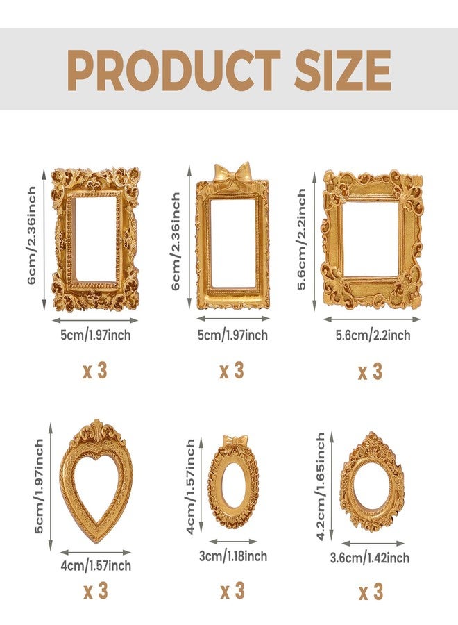 NSdawali 18Pcs Mini Gold Frames, Vintage Resin Picture Frames for Dollhouse DIY Art Craft Projects Jewelry Display Refrigerator Magnets Home Décor, Antique Small Baroque Ornaments in Various Shapes and Sizes - Image 3