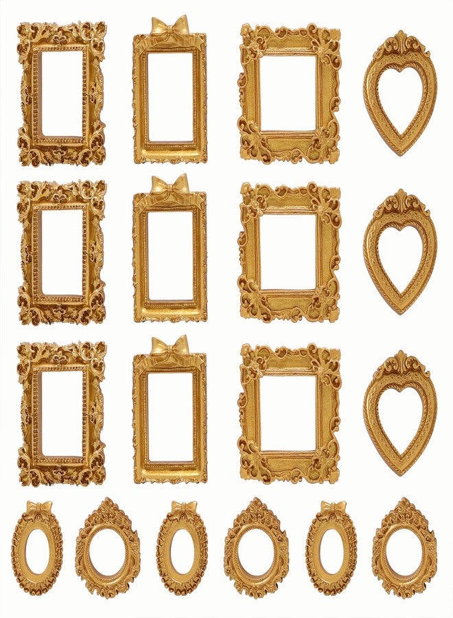 NSdawali 18Pcs Mini Gold Frames, Vintage Resin Picture Frames for Dollhouse DIY Art Craft Projects Jewelry Display Refrigerator Magnets Home Décor, Antique Small Baroque Ornaments in Various Shapes and Sizes - Image 1