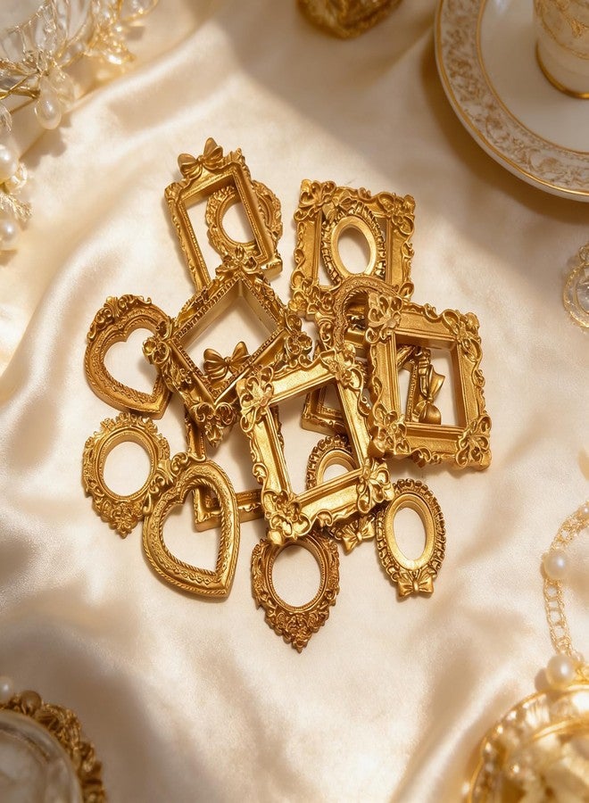 NSdawali 18Pcs Mini Gold Frames, Vintage Resin Picture Frames for Dollhouse DIY Art Craft Projects Jewelry Display Refrigerator Magnets Home Décor, Antique Small Baroque Ornaments in Various Shapes and Sizes - Image 4