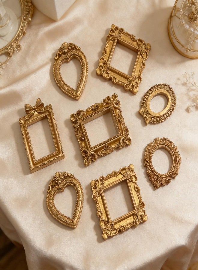 NSdawali 18Pcs Mini Gold Frames, Vintage Resin Picture Frames for Dollhouse DIY Art Craft Projects Jewelry Display Refrigerator Magnets Home Décor, Antique Small Baroque Ornaments in Various Shapes and Sizes - Image 2