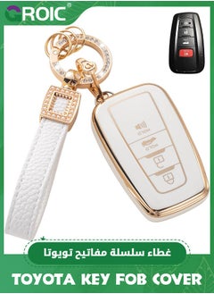 GROIC For Toyota Key Fob Cover with Leather Lanyard, Car Key Fob Shell Case Compatible with Toyota 2018-2022 Camry RAV4 Highlander Avalon C-HR Prius Corolla GT86 Smart Key Protector Holder  - Image 1