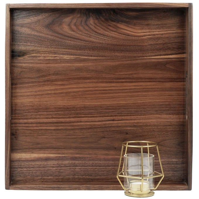 15 X 15 INCHES MEDIUM SQUARE BLACK WALNUT WOOD OTTOMAN TRAY WITH HANDLES SERVE TEA COFFEE CLASSIC WOODEN DECORATIVE SERVING TRAY