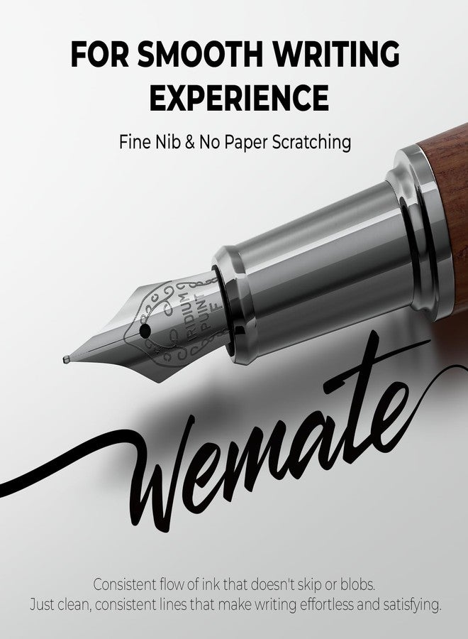 WEMATE Fountain Pen Set, Fine Nib with 20PCS 2.6MM Ink Cartridges(10 Black&10 Blue),1 Ink Converter, Nice Luxury pen for Men, Women, Cool Wooden Fountain Pen for Writing, Journaling, Calligraphy - Image 2