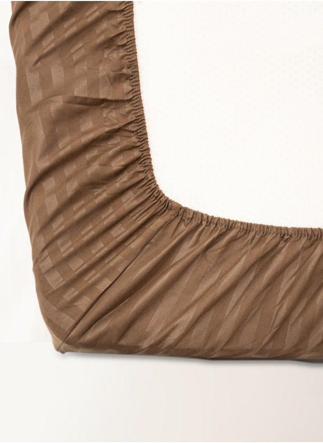American Linen King Striped Fitted Sheet with 2 Pillow Case 200 x 200 Cm Coffee Brown  - Image 3
