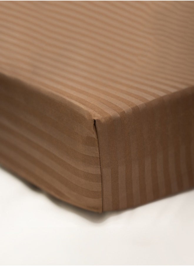 American Linen King Striped Fitted Sheet with 2 Pillow Case 200 x 200 Cm Coffee Brown  - Image 2