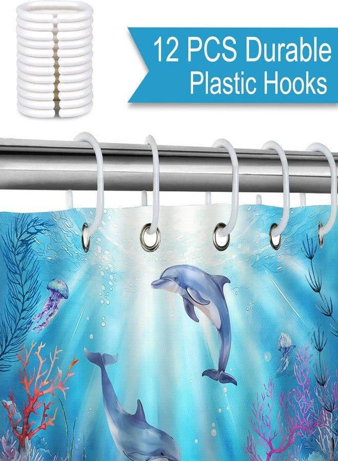 Mocsicka Dolphin Shower Curtain Blue Underwater World Kids Ocean Animal Bathroom Shower Curtain Dolphin Waterproof Fabric Shower Curtain Bathtub Decor with 12 Hooks 72 X 72 Inch - Image 5