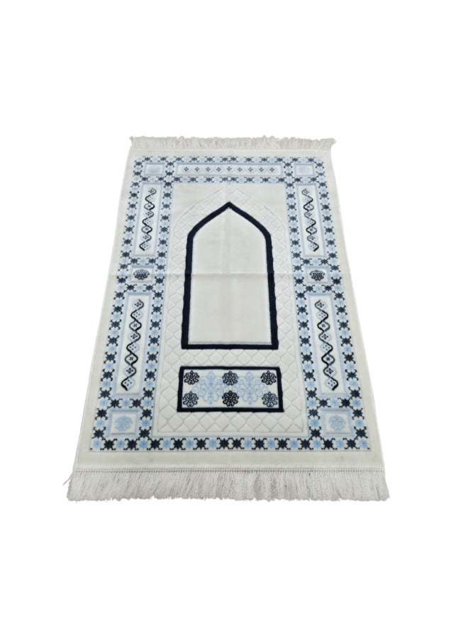 ريف ميجان سجادة صلاة إسلامية مخملية بجودة ممتازة أبيض وأزرق 70 × 110 سم MEGANES102971NVY - Image 2