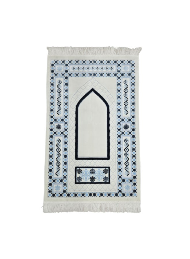 ريف ميجان سجادة صلاة إسلامية مخملية بجودة ممتازة أبيض وأزرق 70 × 110 سم MEGANES102971NVY - Image 1