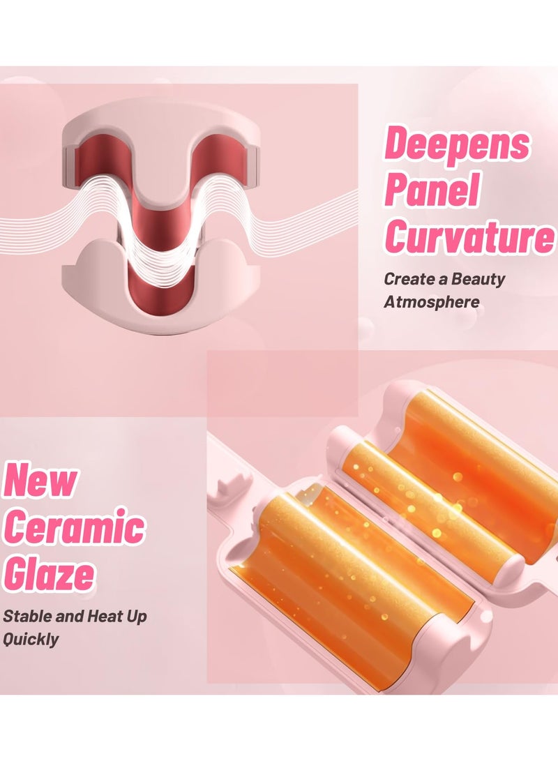 Joshberg Deep Beach Waver Curling Iron Hair Crimper, Ionic Deep Waver Hair Curler Tool, Beach Waver Curling Wand, Hair Curler and Hot Tools Curling Iron with Ceramic 3 Barrel for Short Hair Women (Pink) - Image 2