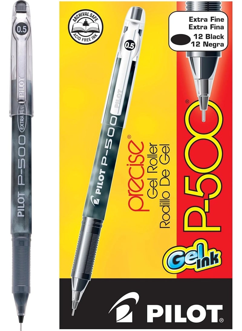 PILOT Pilot, Precise P-500 Gel Ink Rolling Ball Stick Pens, Extra Fine Point 0.5 mm, Black, Pack of 12 - Image 1
