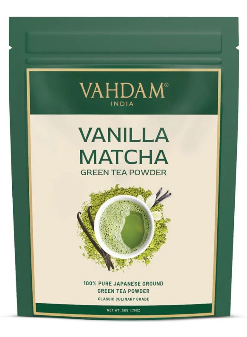 Vahdam مسحوق شاي ماتشا الأخضر بالفانيليا - Image 1
