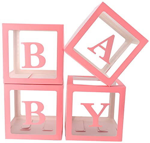 Sooyee Pink Clear Baby Boxes with Letters for Baby Shower Birthday PartyBaby Shower DecorationsTransparent Ballon Boxes BackdropGender Reveal Baby Blocks - Image 1