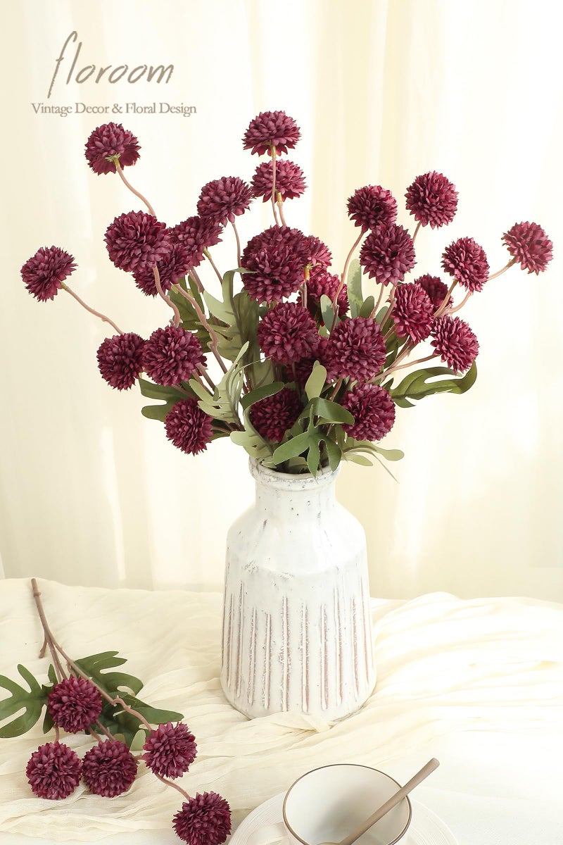 Floroom 5pcs Burgundy Faux Silk Mums Artificial Flowers, Bulk Fake Small Mini Chrysanthemums with Stems for DIY Wedding Centerpieces Floral Arrangements Vase Fillers Home Decorations - Image 2