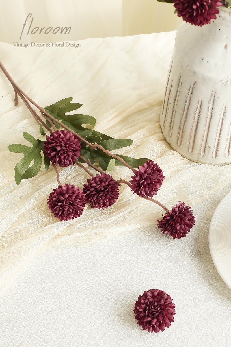 Floroom 5pcs Burgundy Faux Silk Mums Artificial Flowers, Bulk Fake Small Mini Chrysanthemums with Stems for DIY Wedding Centerpieces Floral Arrangements Vase Fillers Home Decorations - Image 3