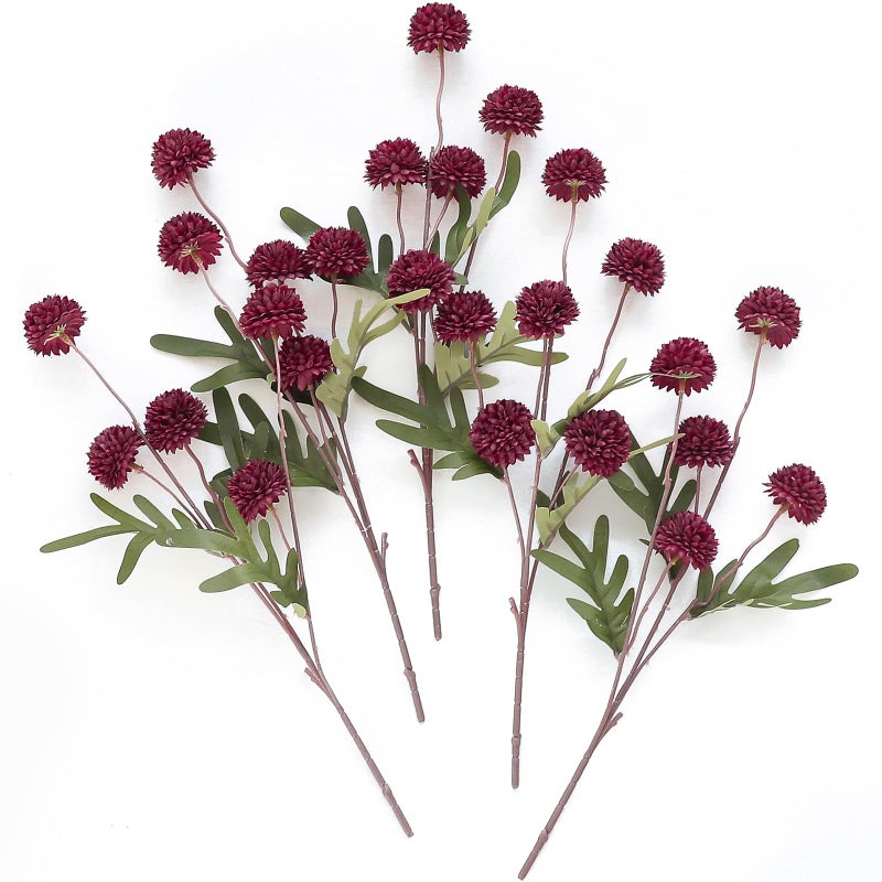 Floroom 5pcs Burgundy Faux Silk Mums Artificial Flowers, Bulk Fake Small Mini Chrysanthemums with Stems for DIY Wedding Centerpieces Floral Arrangements Vase Fillers Home Decorations - Image 1