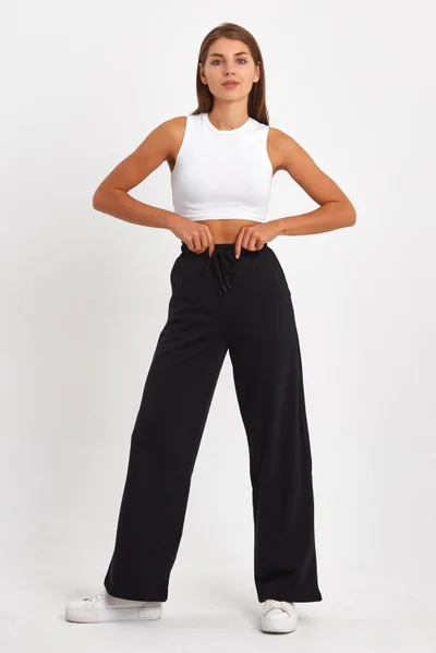 mmetalic Women's Seasonal Casual Wide Leg Side Pocket Black Sweatpants