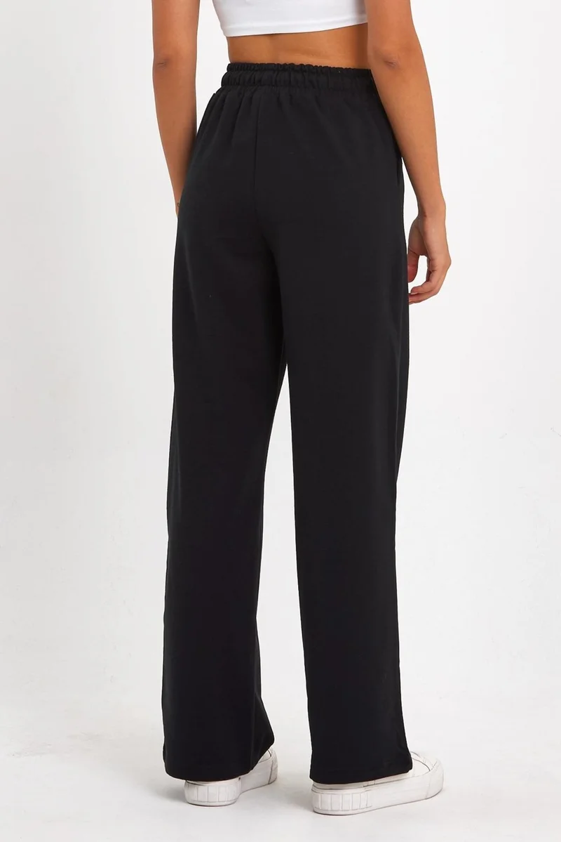 mmetalic Women's Seasonal Casual Wide Leg Side Pocket Black Sweatpants