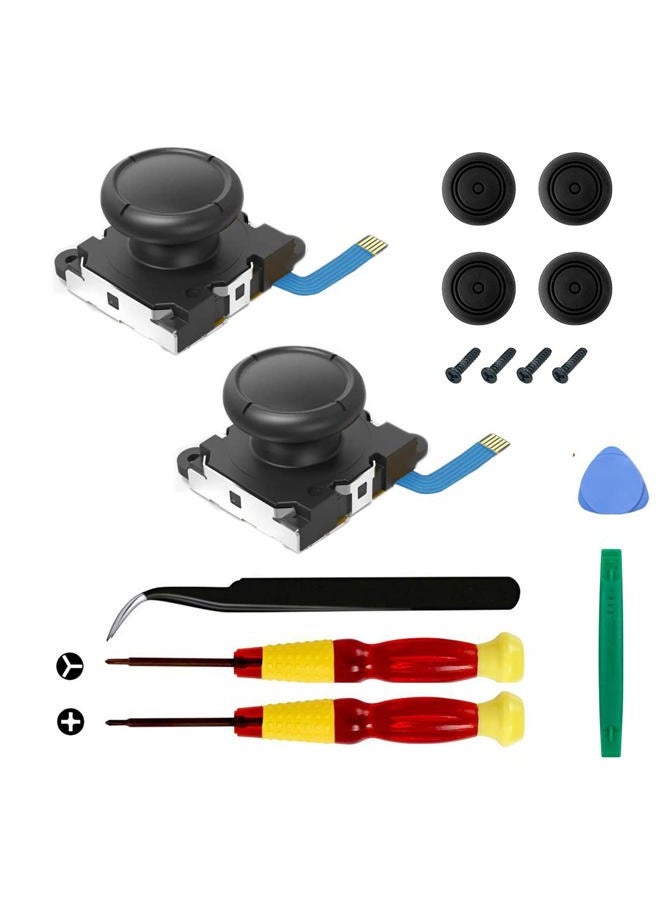 Veanic 2-Pack 3D Replacement Joystick Analog Thumb Stick for Switch Joy-Con Controller - Include Tri-Wing, Cross Screwdriver, Pry Tools + 4 Thumbstick Caps - Image 1