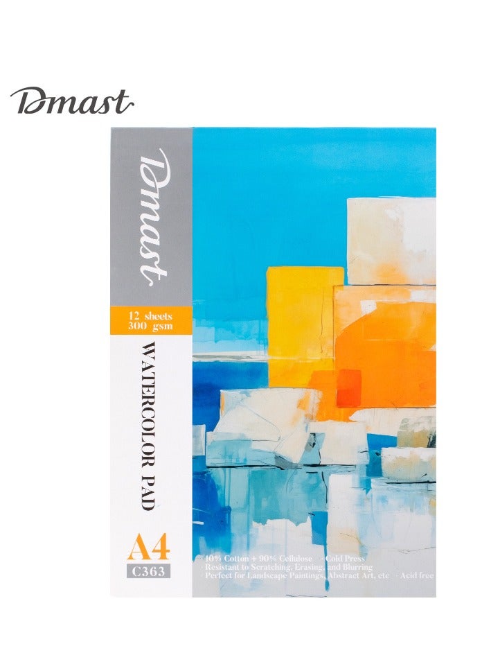 Dmast EC363 Dmast A4 Watercolor Paper Pad 鈥?12 Sheets | 300gsm Cold Pressed Paper | Clear Texture | Scratch Resistant | Excellent Coloring & Water Absorption | Acid-Free & Wrinkle-Resistant - Image 1