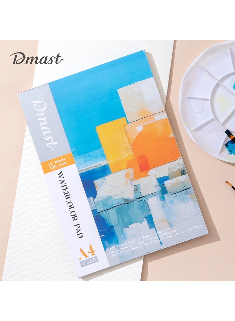 Dmast EC363 Dmast A4 Watercolor Paper Pad 鈥?12 Sheets | 300gsm Cold Pressed Paper | Clear Texture | Scratch Resistant | Excellent Coloring & Water Absorption | Acid-Free & Wrinkle-Resistant - Image 2