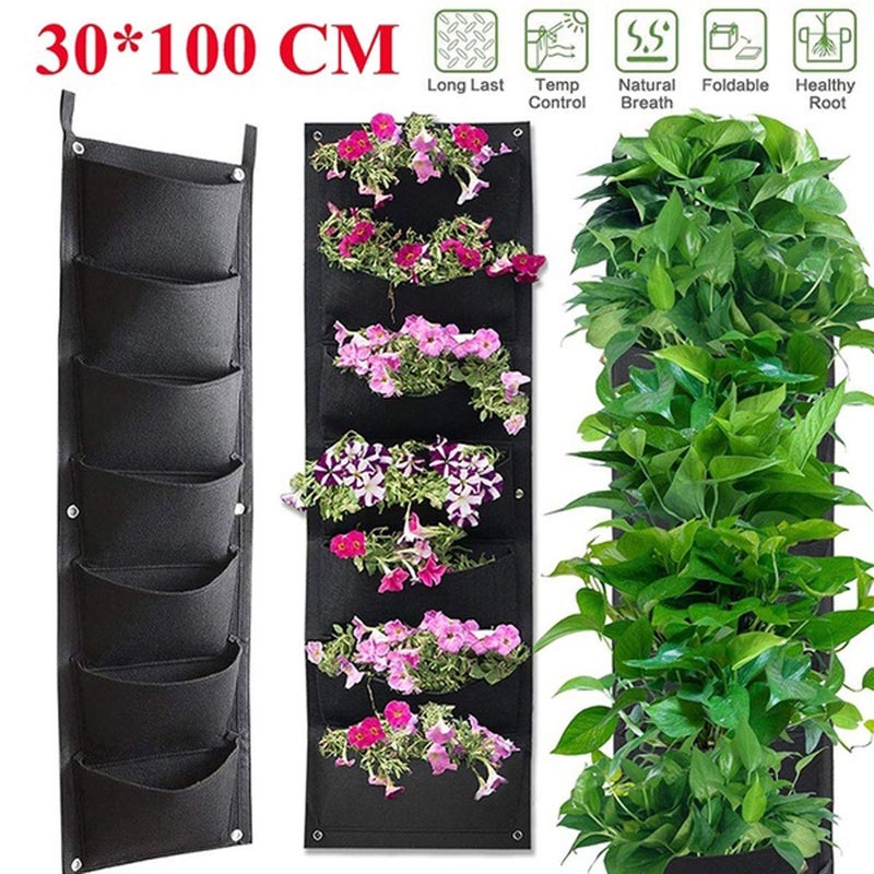TECHSON Wall Planter with 7 Pockets Vertical Hanging Wall Mount Bigger Pouch Solution for Yard Garden Home Decoration Black 1 x 0 3m - Image 2