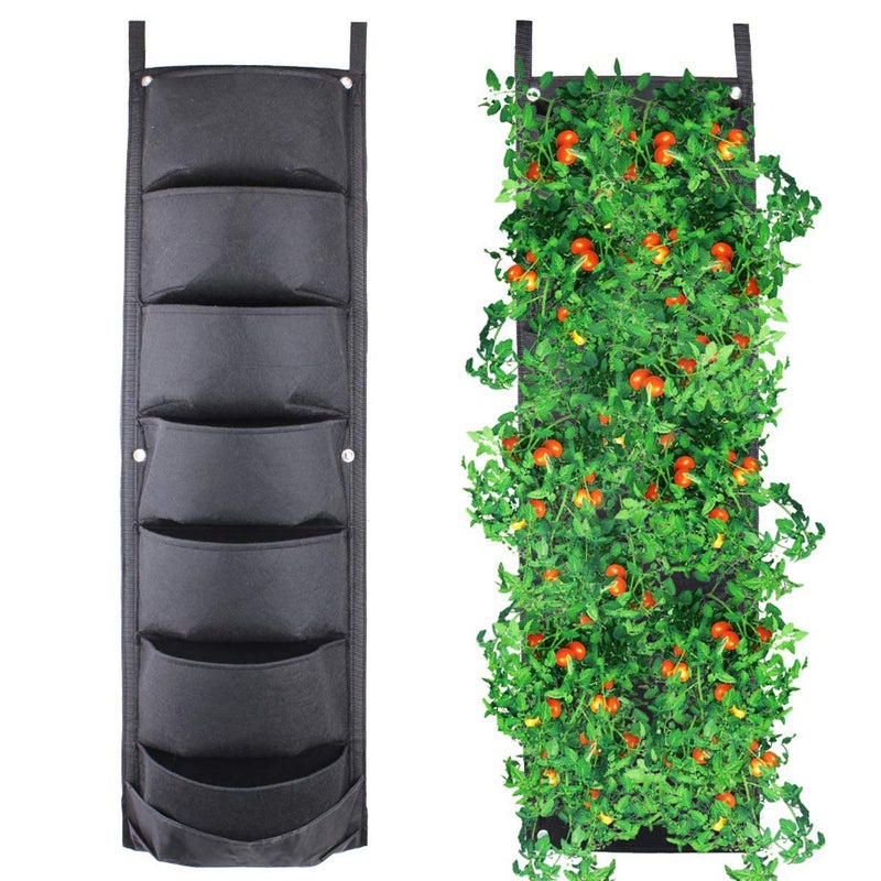 TECHSON Wall Planter with 7 Pockets Vertical Hanging Wall Mount Bigger Pouch Solution for Yard Garden Home Decoration Black 1 x 0 3m - Image 1
