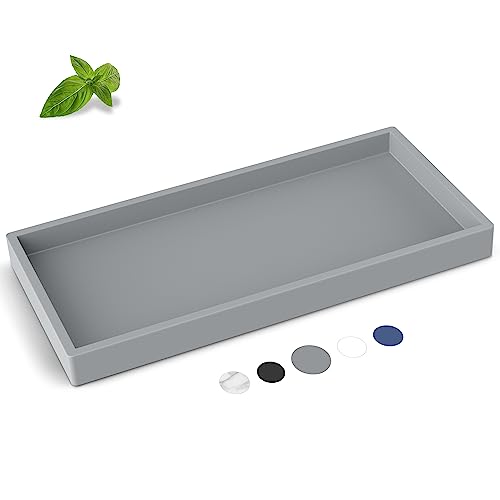 EG-SIPRO Bathroom Counter Tray, Silicone, Rectangular, Gray, Thick, Shatterproof, Soap Dispenser Tray, 10.6'x5.1' or 7.8'x3.9' - Image 1
