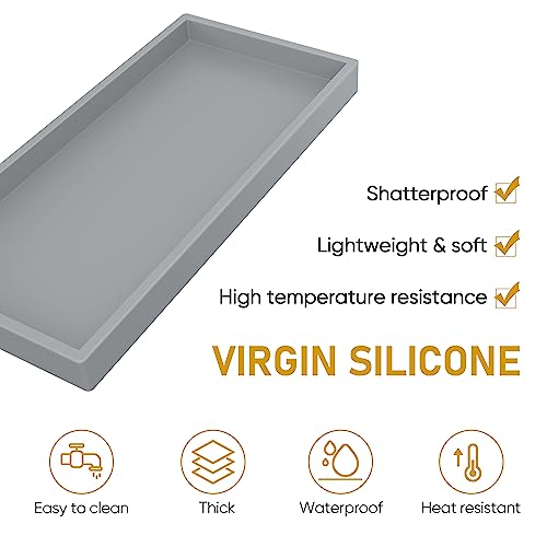 EG-SIPRO Bathroom Counter Tray, Silicone, Rectangular, Gray, Thick, Shatterproof, Soap Dispenser Tray, 10.6'x5.1' or 7.8'x3.9' - Image 4