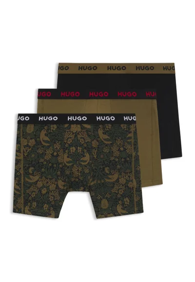 هوجو ثلاثة أطقم بوكسر بريفز قطنية مطاطية بشعارات