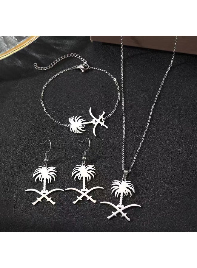 سعودي 3 قلادات قلادة شجرة النخيل المألوفة ، الأسوار ، أقراط مجموعة الملحقات - Image 4