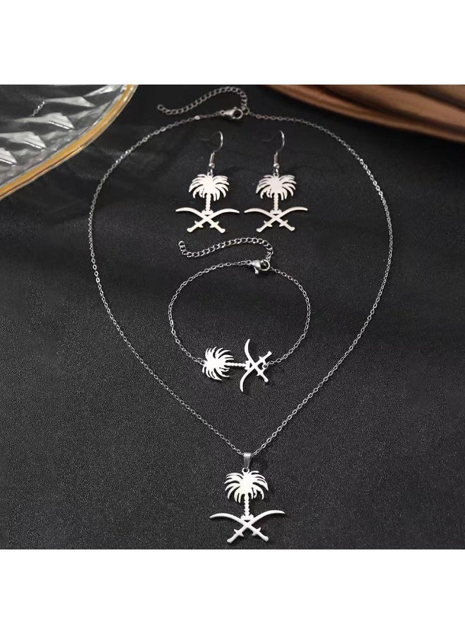 سعودي 3 قلادات قلادة شجرة النخيل المألوفة ، الأسوار ، أقراط مجموعة الملحقات - Image 3