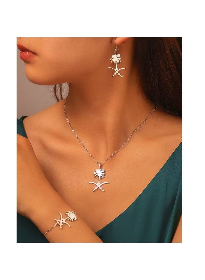 سعودي 3 قلادات قلادة شجرة النخيل المألوفة ، الأسوار ، أقراط مجموعة الملحقات - Image 2