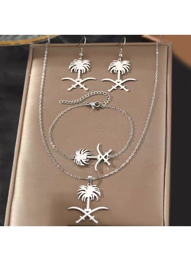 سعودي 3 قلادات قلادة شجرة النخيل المألوفة ، الأسوار ، أقراط مجموعة الملحقات - Image 1