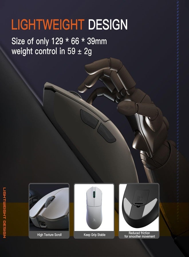 Darmoshark فأرة الألعاب اللاسلكية دارموشارك M3 8K، ثلاثية الوضع 2.4G/USB-C/Bluetooth حتى 26000DPI، مستشعر بصري PAW3395 خفيف الوزن 58غ، 5 أزرار قابلة للبرمجة، فأرة كمبيوتر للابتوب، PC، ماك - Image 3