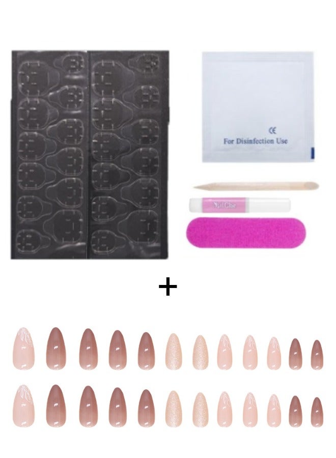 SHENG Beauty 24pcs Shiny Gold and Light Brown False Nails + 5pcs Kit Press-On False Nails Wearable Nails - Image 2