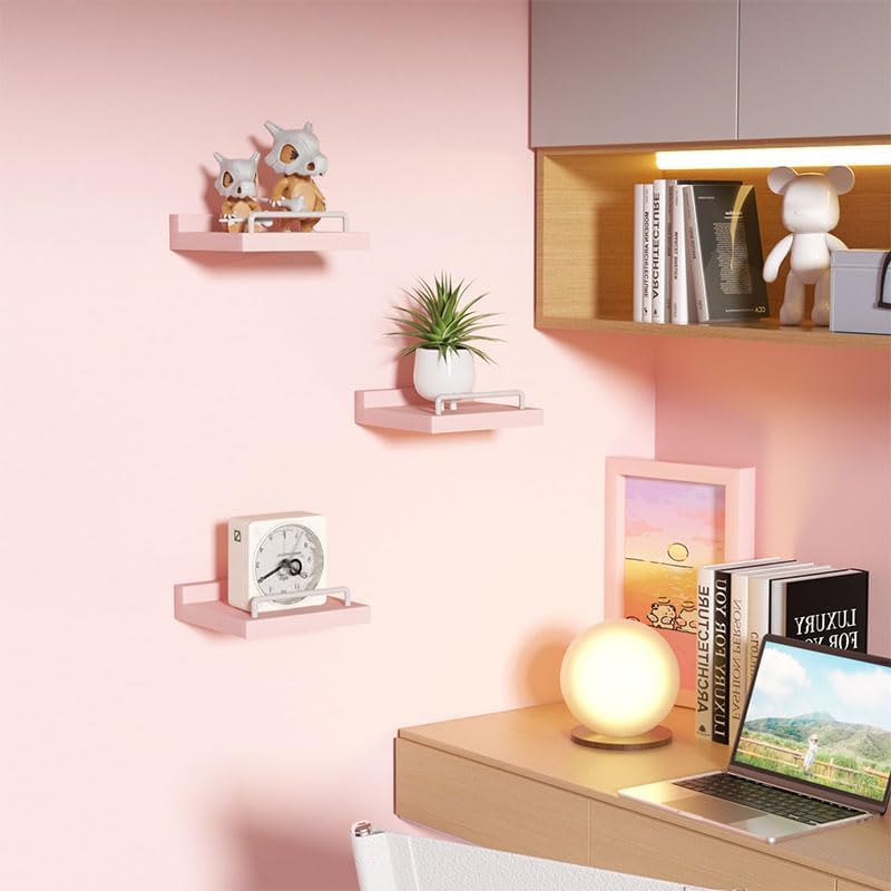 RYOFOBETTO Small Floating Shelf, 6X6 Inches Farmhouse Wall Shelves for Living Room, Bedroom, Picture Frames, Plants, Kitchen, Set of 3 (Pink and White) - Image 5